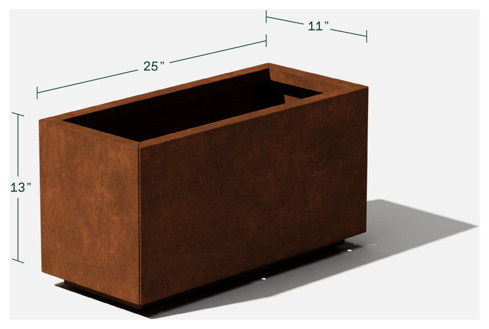 Metallic Series Corten Steel Long Box Planter, Small