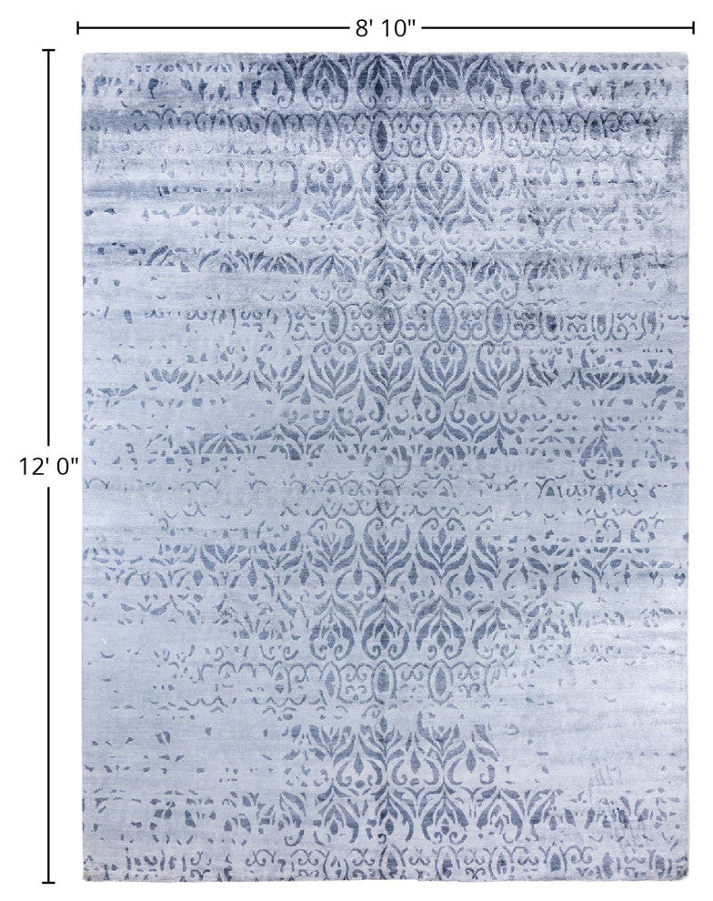 Modern, One-of-a-Kind Hand-Knotted Area Rug - Blue, 8' 10" x 12' 0"