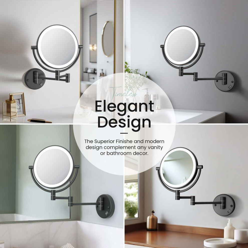 Circular LED Wall Mount Magnifying Make Up Mirror, Matte Black