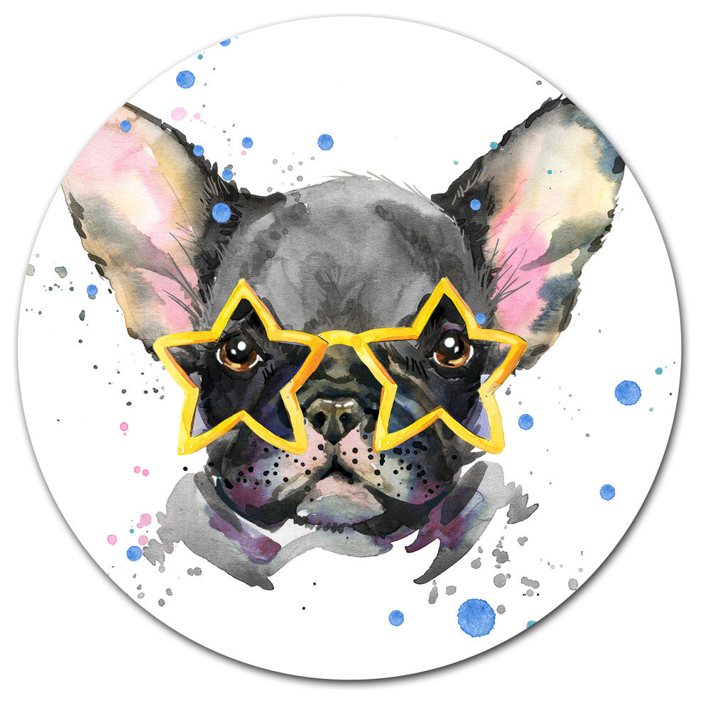 Black French Bulldog With Stars, Animal Disc Metal Artwork, 11"