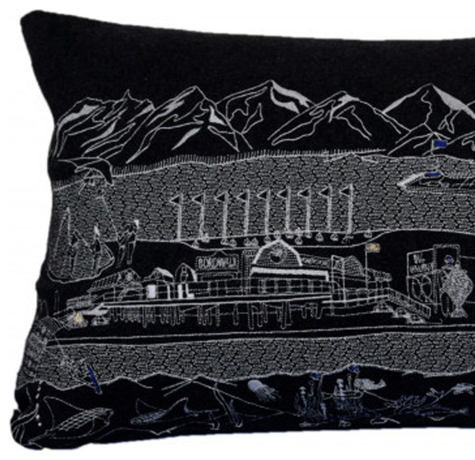 35" Black Homer Spit Nighttime Skyline Lumbar Decorative Pillow