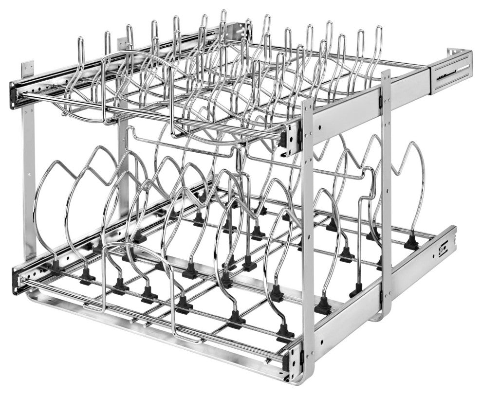 Two-Tier Steel Wire Pull Out Cookware Cabinet Organizer, 20.75"