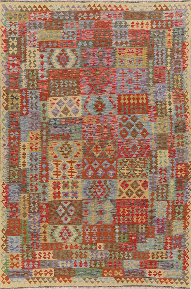 Hand-Woven Kilim Oriental Southwestern Traditional Turkish Area Rug, 9'9"x6'6