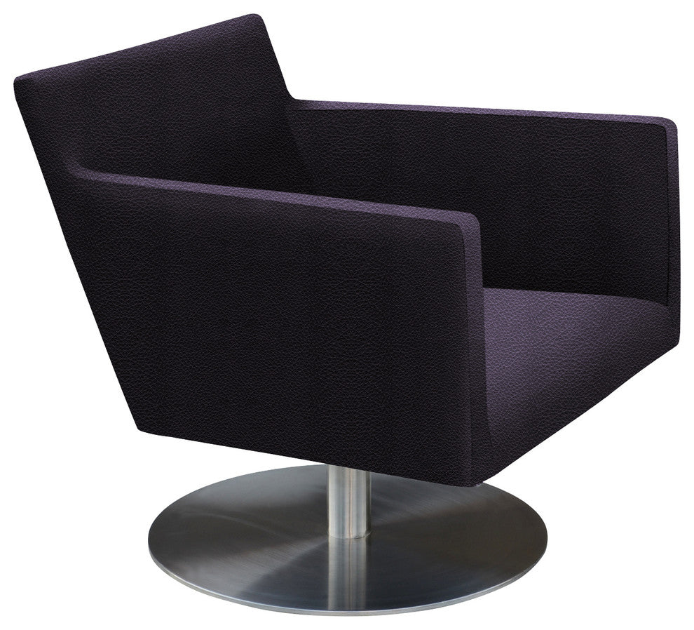 Harput Swivel Lounge Chair, Stainless Steel Base, Black Leatherette