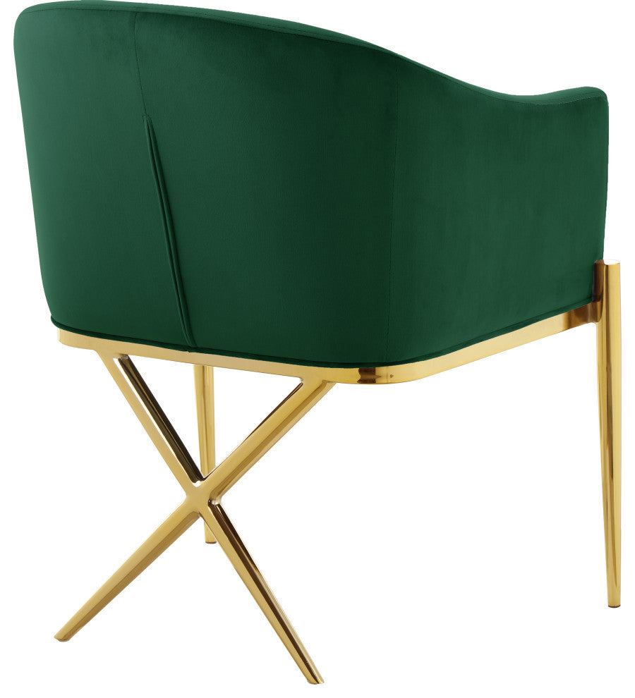 Xavier Velvet Dining Chair, Green, Gold Legs