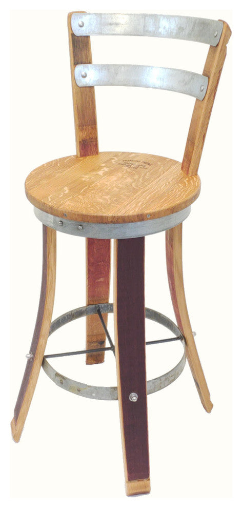 Wine Barrel Swivel Top Stool With Backrest, 30"