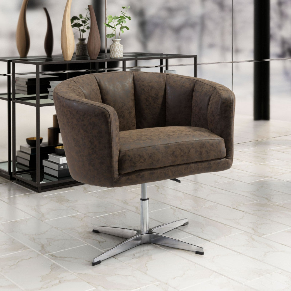Accent Chair, Faux Vinyl Leather, Steel, Vintage Brown, Silver, Hospitality