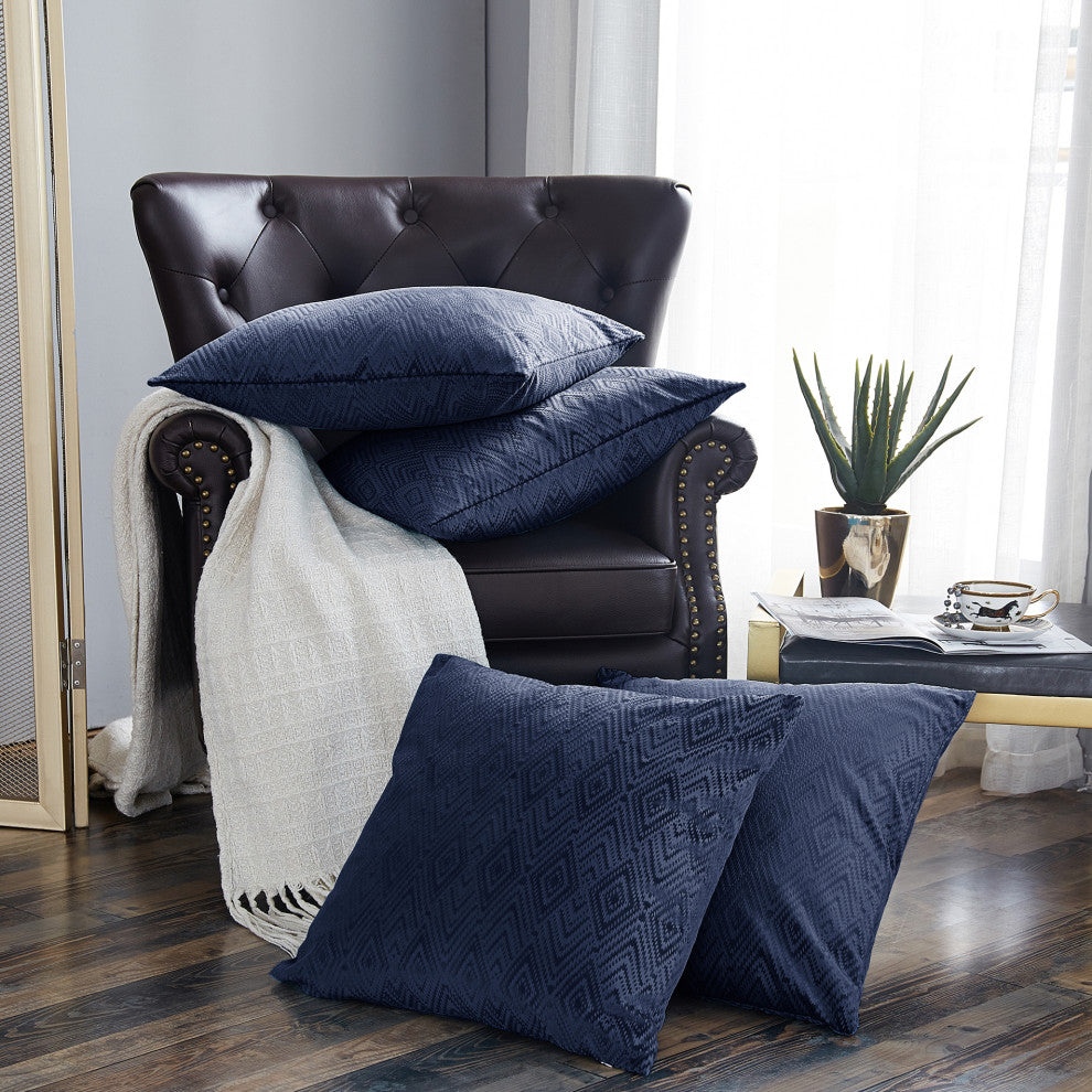 IKAT Velvet Pillow Shell Sets, Blue, 4 Piece 20" X 20"
