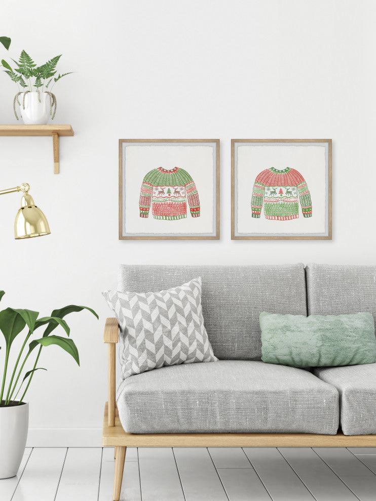 Christmas Knitted Coat Diptych, 2-Piece Set, 12x12 Panels, 12x12