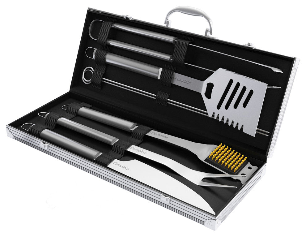 BBQ Grill Tool Set With 6 Utensils and Aluminum Carrying Case By Home-Complete
