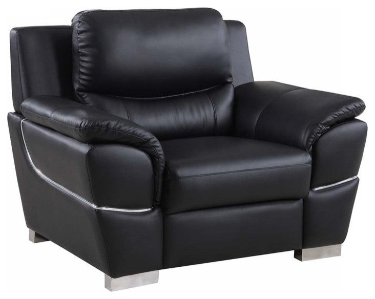 48" Black and Silver Leather Match Arm Chair