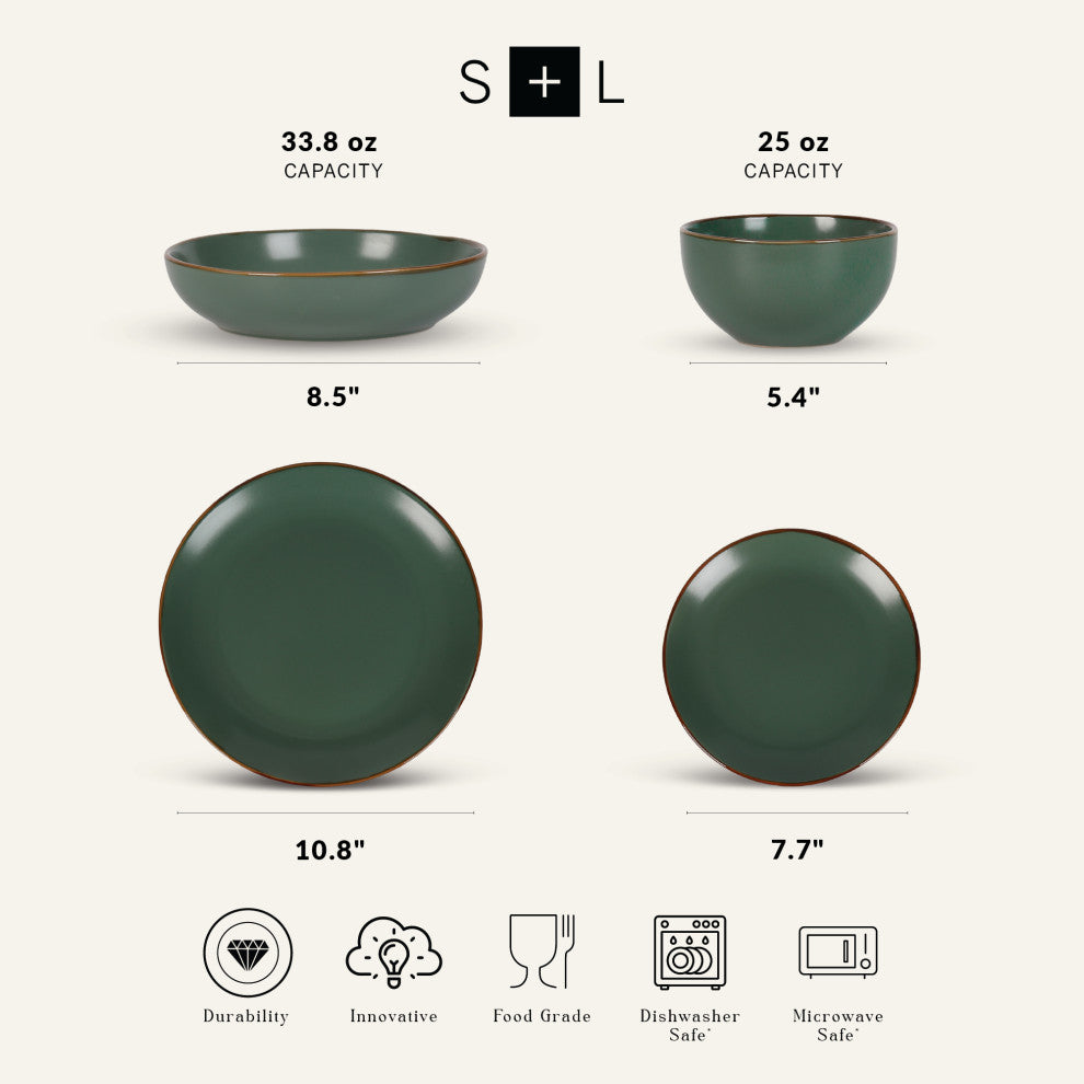 Stone Lain Brasa Stoneware 16 Piece Dinnerware Set, Green