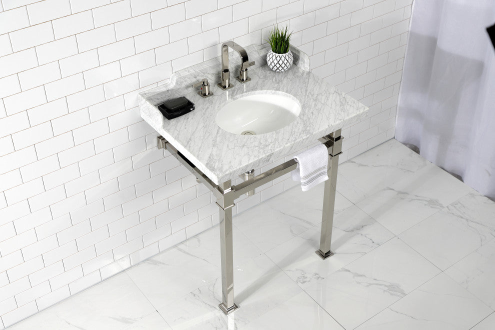 Kingston Brass LMS30MOQ6 30" Carrara Marble Console Sink, Legs