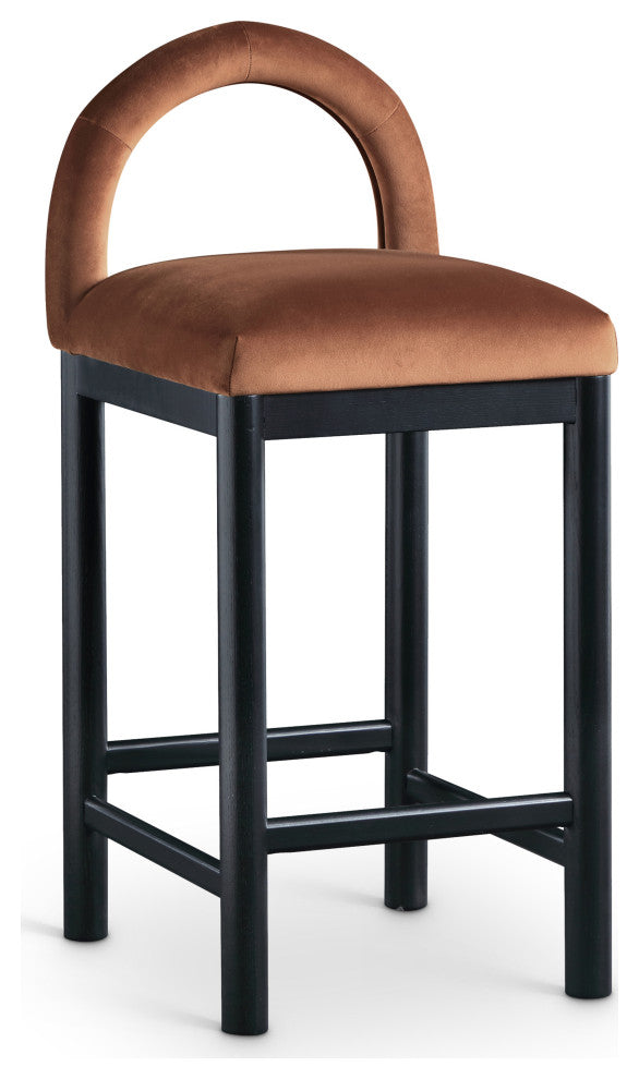 Conrad Upholstered Bar and Counter Stool, Cognac, Velvet, Black