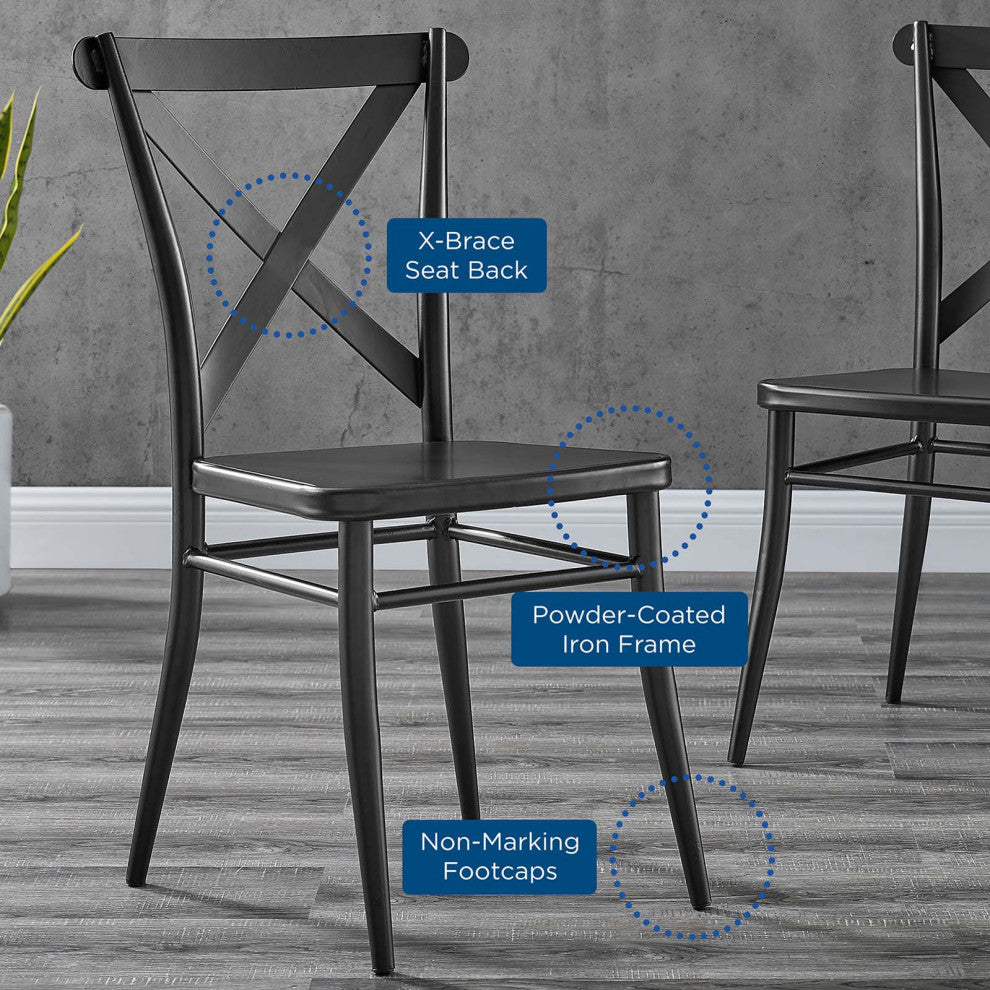 Side Dining Chair, Set of 2, Metal, Black, Modern, Bistro Restaurant Hospitality