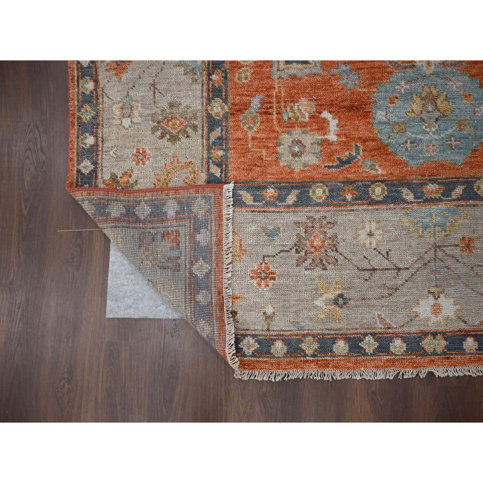 Rust Red Hand Knotted Oushak Design Extra Soft Wool Oriental Rug, 8'10"x11'10"