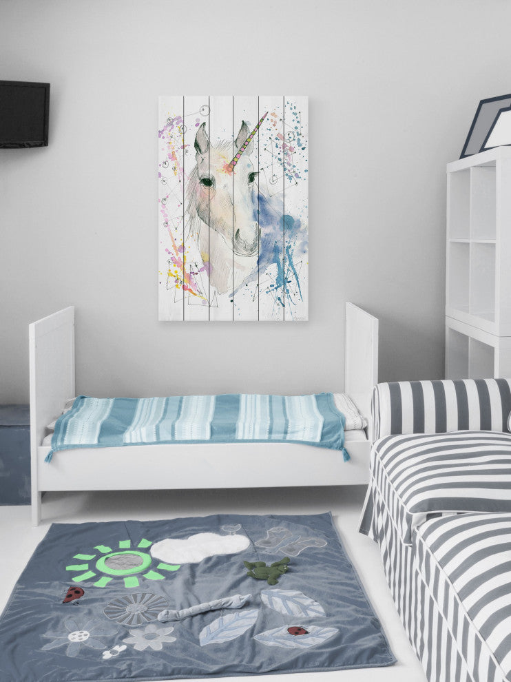 "Fantasy Unicorn" Painting Print on White Wood, 20x30