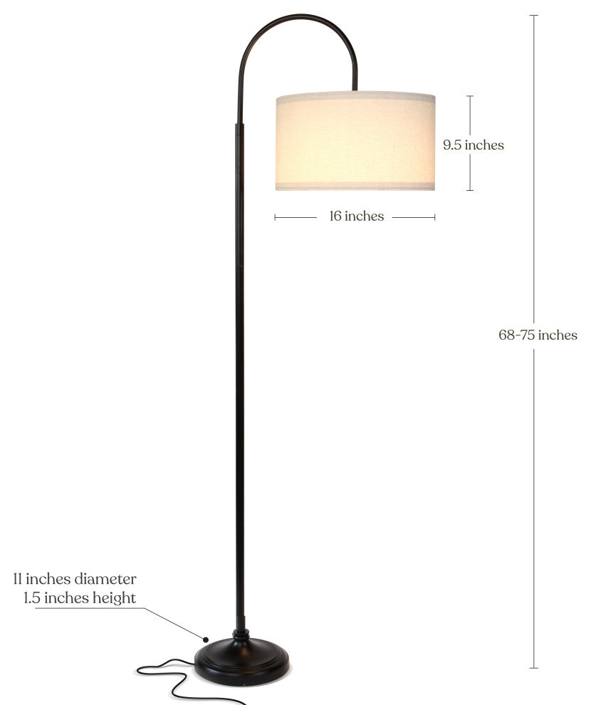 Brightech Nora LED Floor Lamp Arched Standing Lamp, Drum Shade, Black