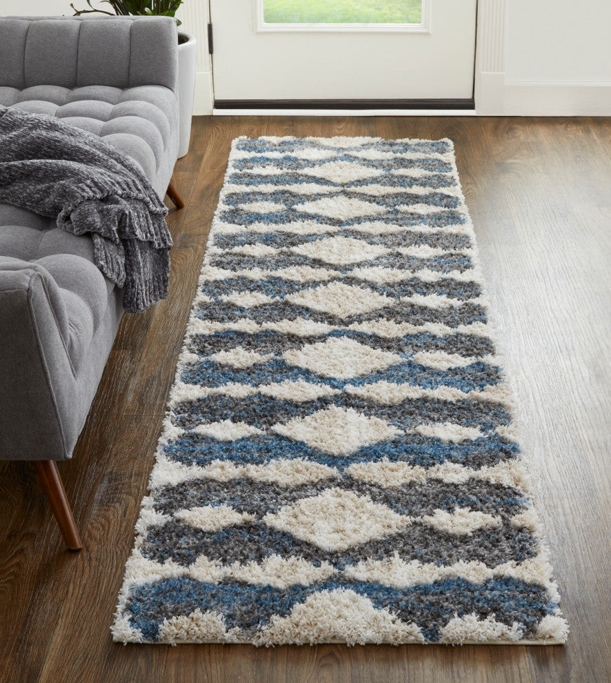 Weave & Wander Caide Contemporary Rug, Blue/Gray, 2'6"x8" Runner
