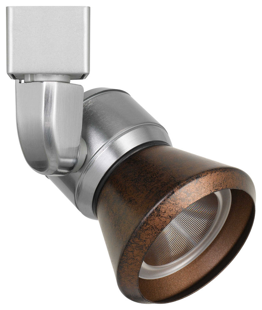 Integrated Dimmable LED Track Head, Distressed Bronze Metal Shade, Silver Base