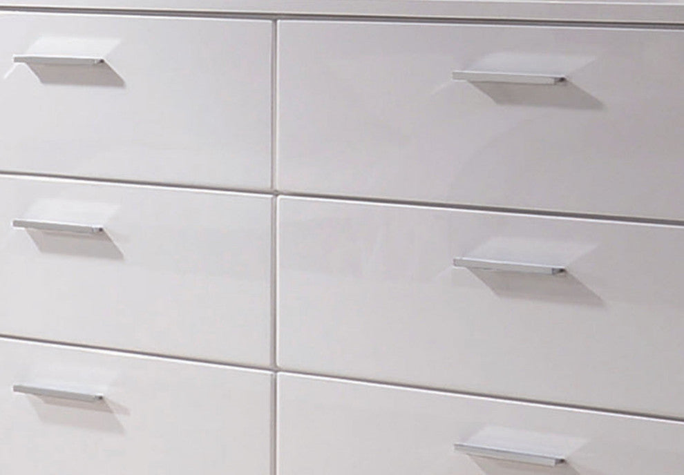 High Gloss Finish Wood and Metal Dresser with 6 Spacious Drawers,White