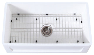 Gourmetier Farmhouse Kitchen Sink, Matte White/Brushed