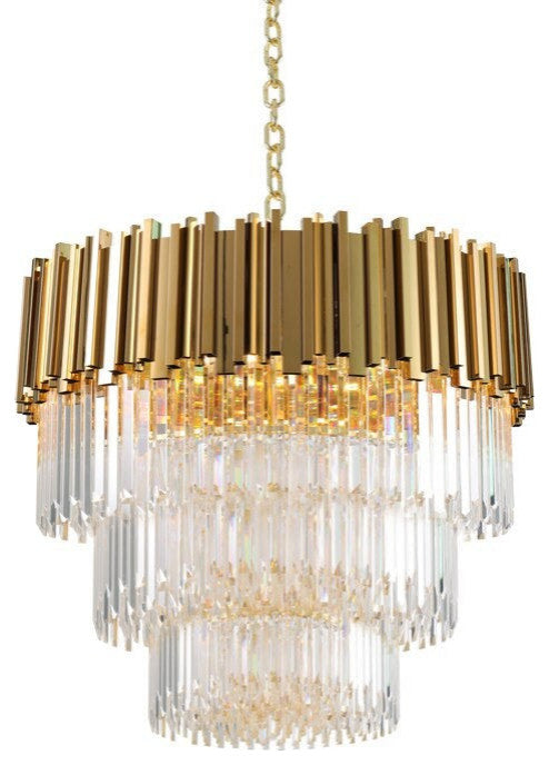 Gio Gold Collection 3-Tier Crystal Chandelier, Diameter 24"