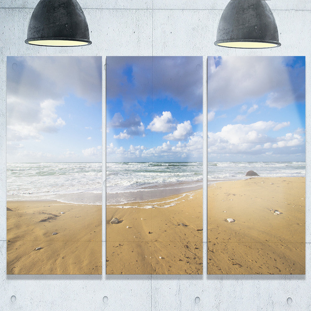 "Sea Beach on Cloudy Winter Day" Metal Wall Art, 3 Panels, 36"x28"