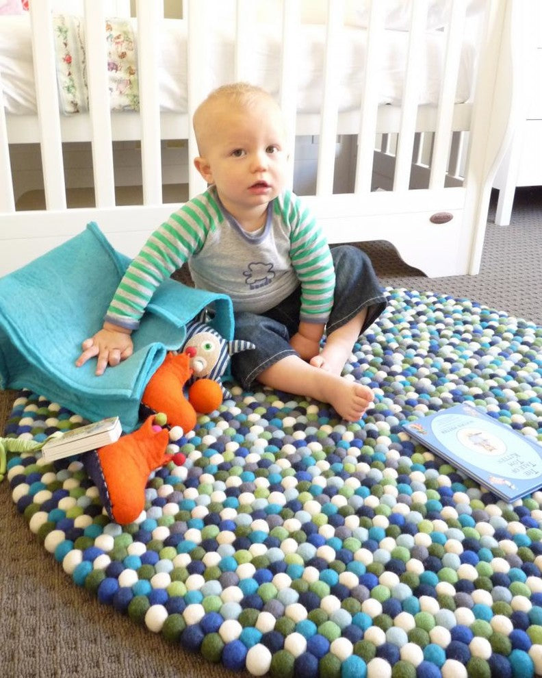 Happy as Larry Blueberry Felt Ball Rug, Blue, 5'