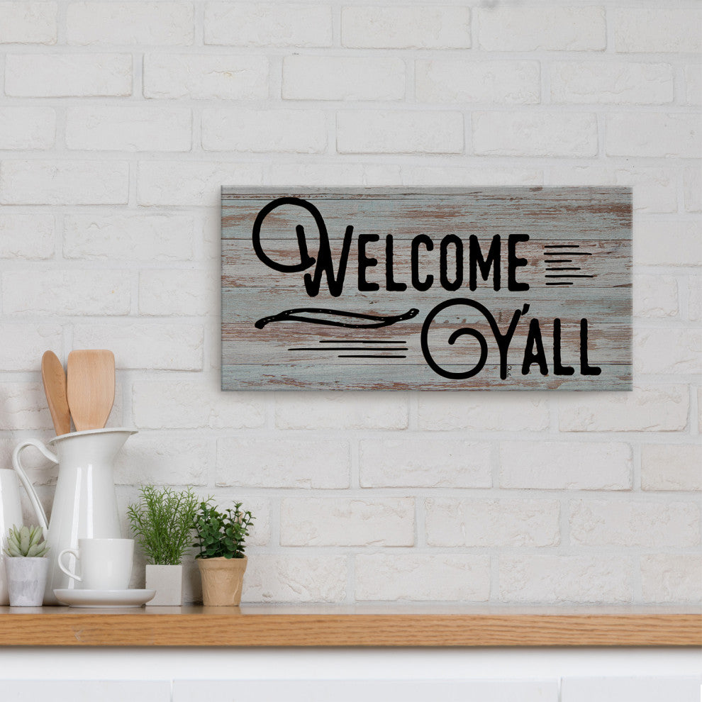 Welcome Y'all' Farmhouse Wrapped Canvas Textual Wall Art