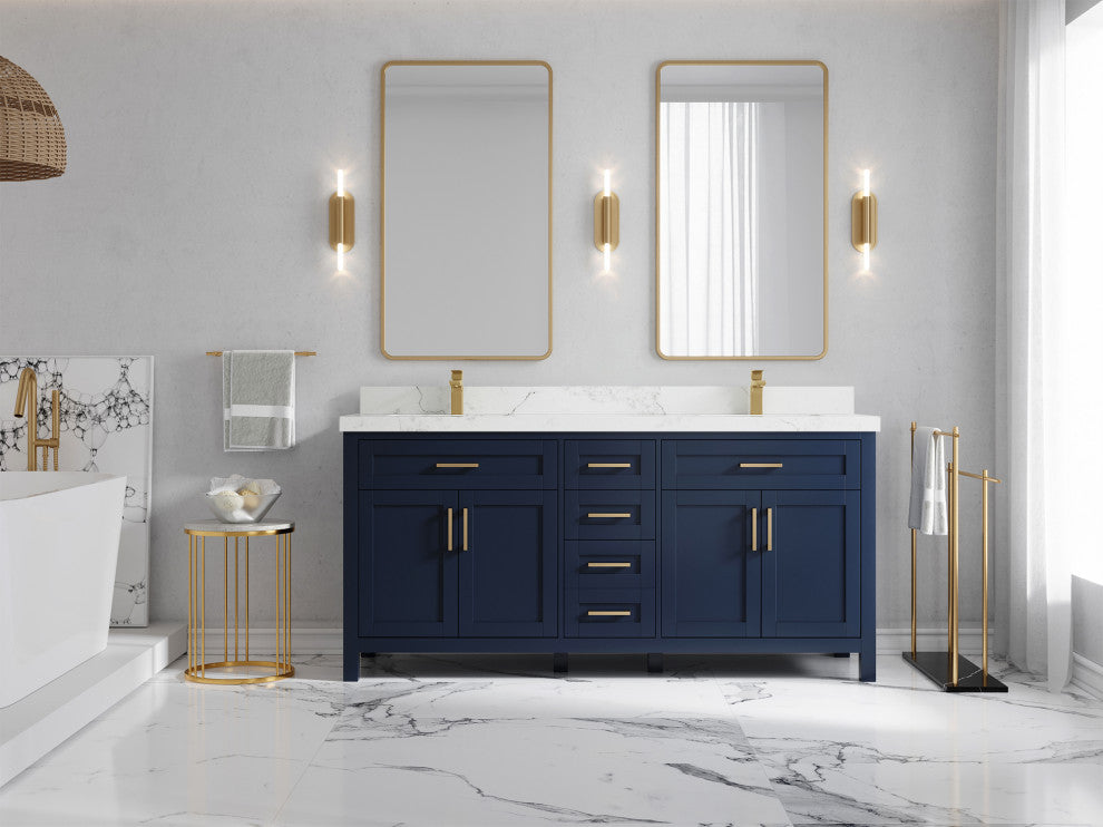 Cambridge 72 Double Sink Bath Vanity in Hale Navy Blue 2" Calacatta Nuvo