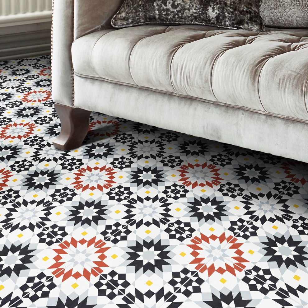 Semara Handmade Cement Tile, Black/Gray/Red/Yellow, Sample