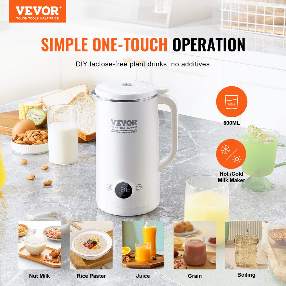 VEVOR Nut Milk Maker 8-in-1 Soy Milk Maker 8-Leaf Blades 600ML 2-18 Hours Timer