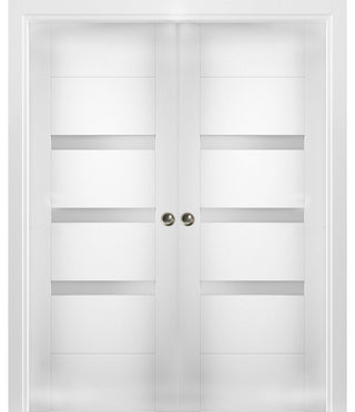 Interior Double Pocket Doors 84x80 in Opaque Glass | Sete 6900 White Silk