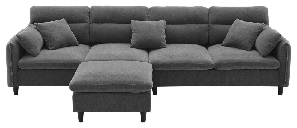 GDF Studio Modern Convertible L-Shaped Sectional Sofa With Ottoman, Gray