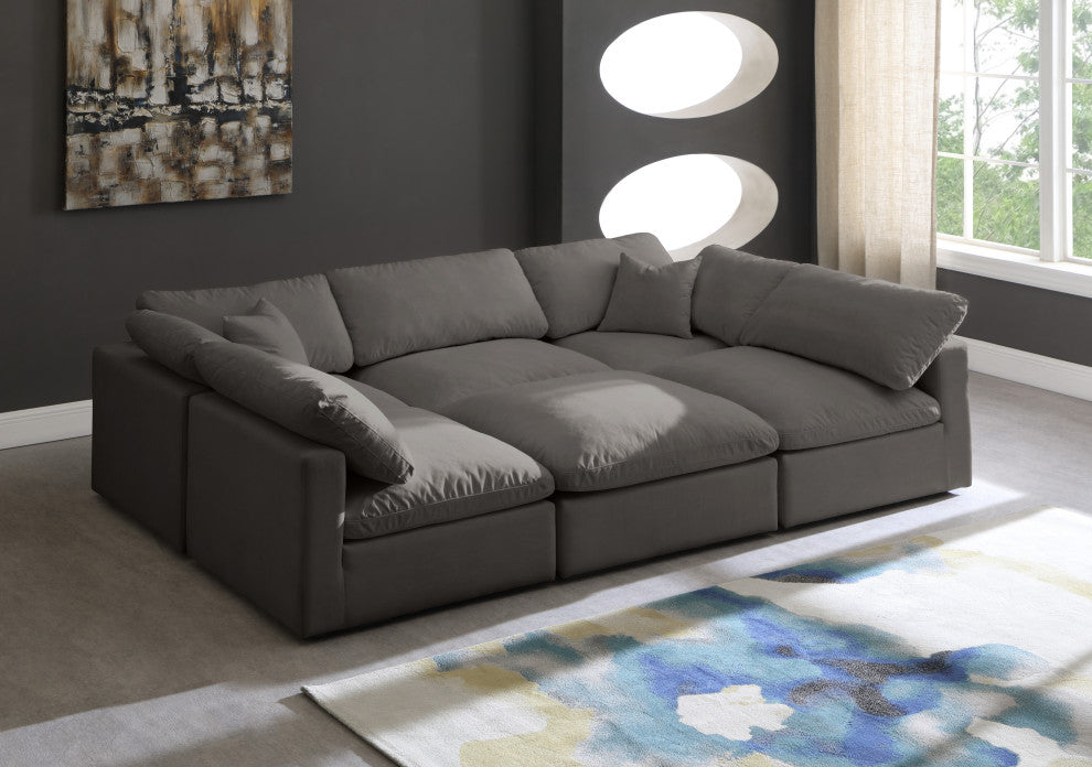 Plush Velvet / Down Standard Comfort 6-Piece U-Shaped Modular Sectional, Grey