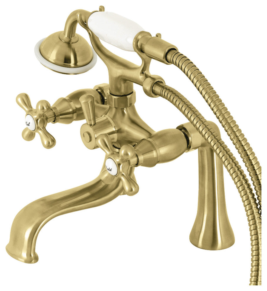 KS228SB Deck Mount Clawfoot Tub Faucet With Hand Shower, Brushed Brass