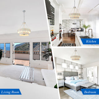 Modern Two-Tier Drum-Shaped Light Fixture, 6 Lights , Brushed Nickel