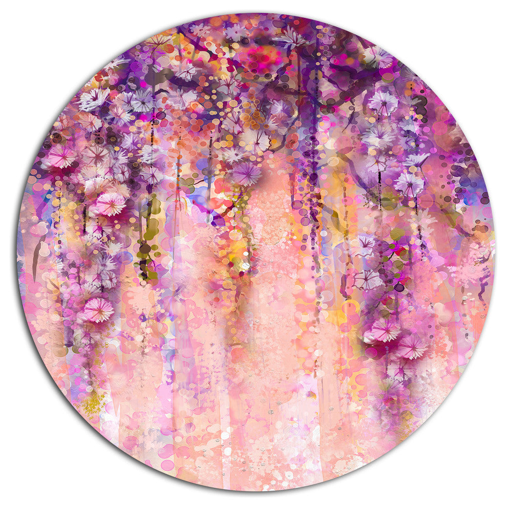 Pink And Violet Flowers Watercolor, Floral Disc Metal Wall Art, 23"