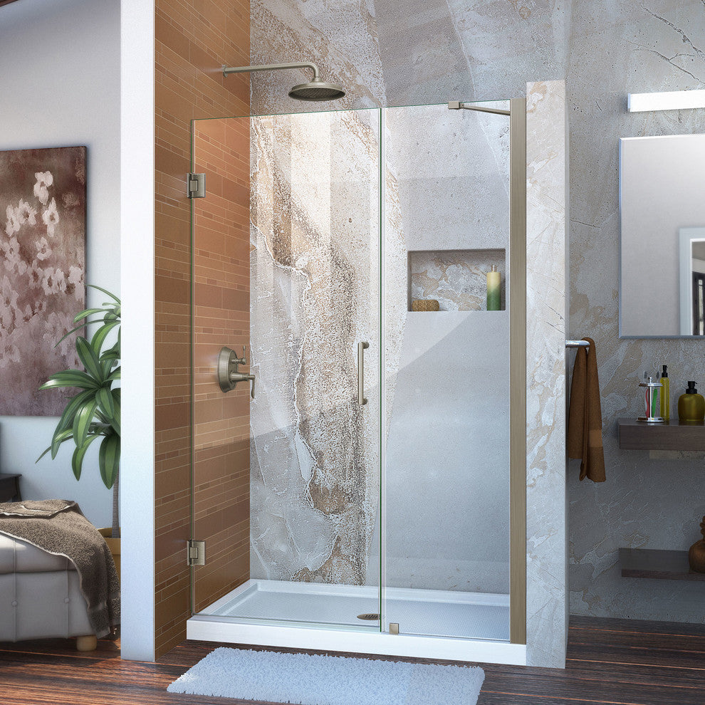 DreamLine Unidoor 47" to 48" Frameless Hinged Shower Door, Brushed Nickel
