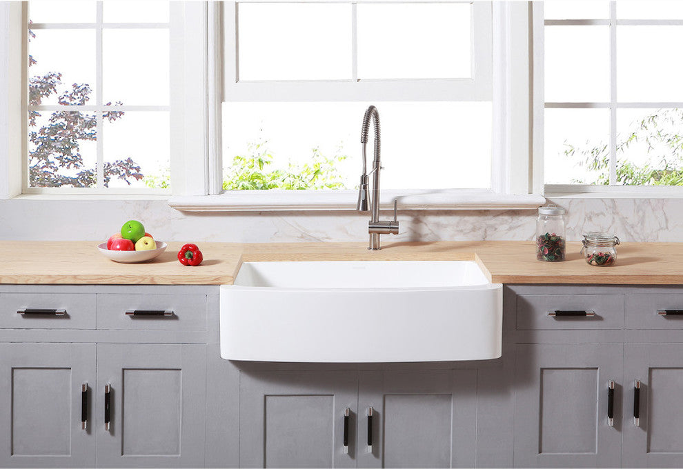 Solid Surface 33x22" Apron Front Farmhouse Single Bowl Kitchen Sink, Matte White