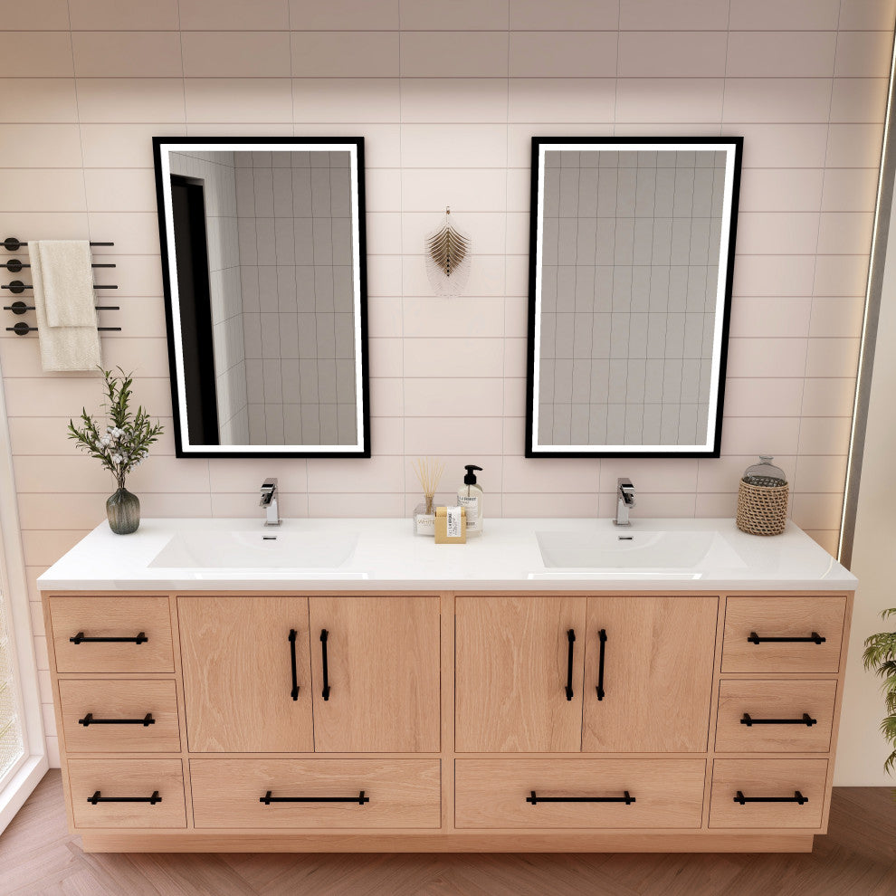 Victoria 84" Solid Wood Bath Vanity, Double Sink, Red Oak
