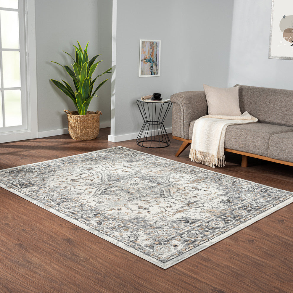 Frances Medallion Woven Area Rug/Runner, Gray, Gray, 5' x 7'