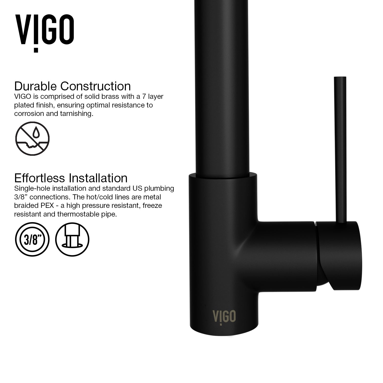 VIGO Laurelton 22" H Single Handle Pull-Down Sprayer Kitchen Faucet, Matte Black, Without Extras