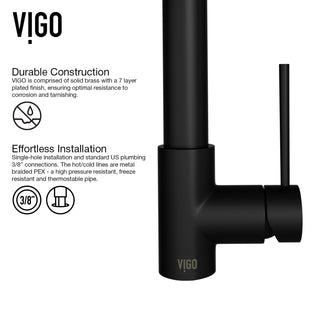 VIGO Laurelton 22" H Single Handle Pull-Down Sprayer Kitchen Faucet, Matte Black, Without Extras