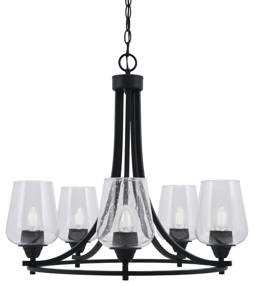 Paramount 5-Light Chandelier, Matte Black, 5" Clear Bubble Glass