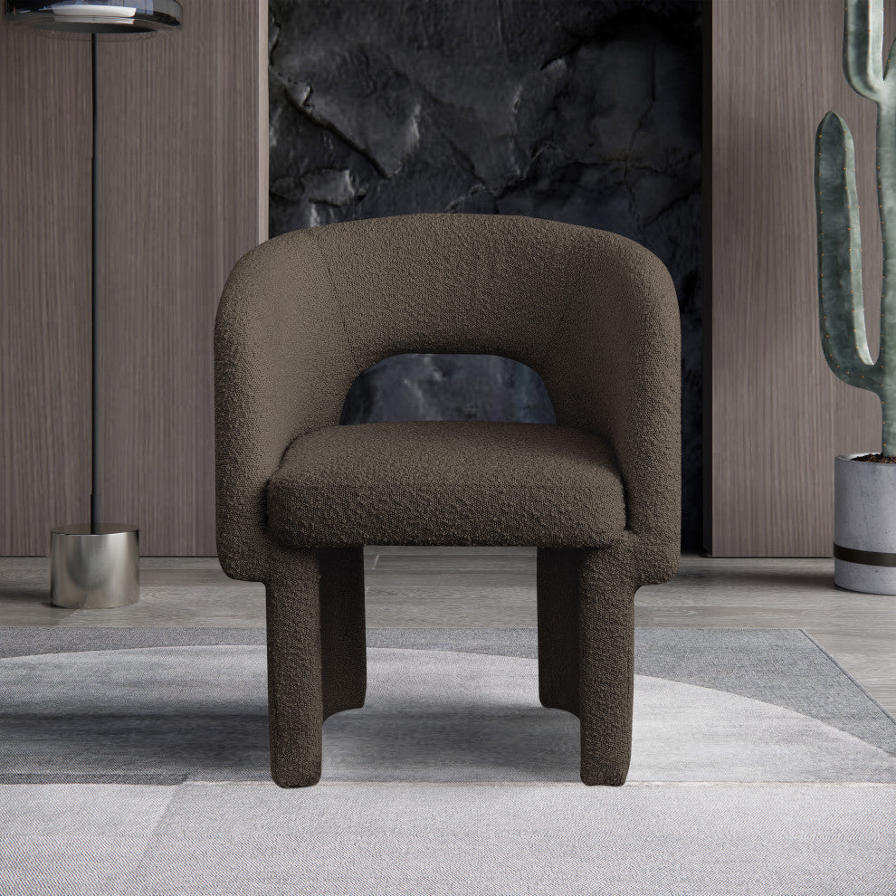 Emmet Boucle Fabric Dining Chair / Accent Chair, Brown, Boucle Fabric