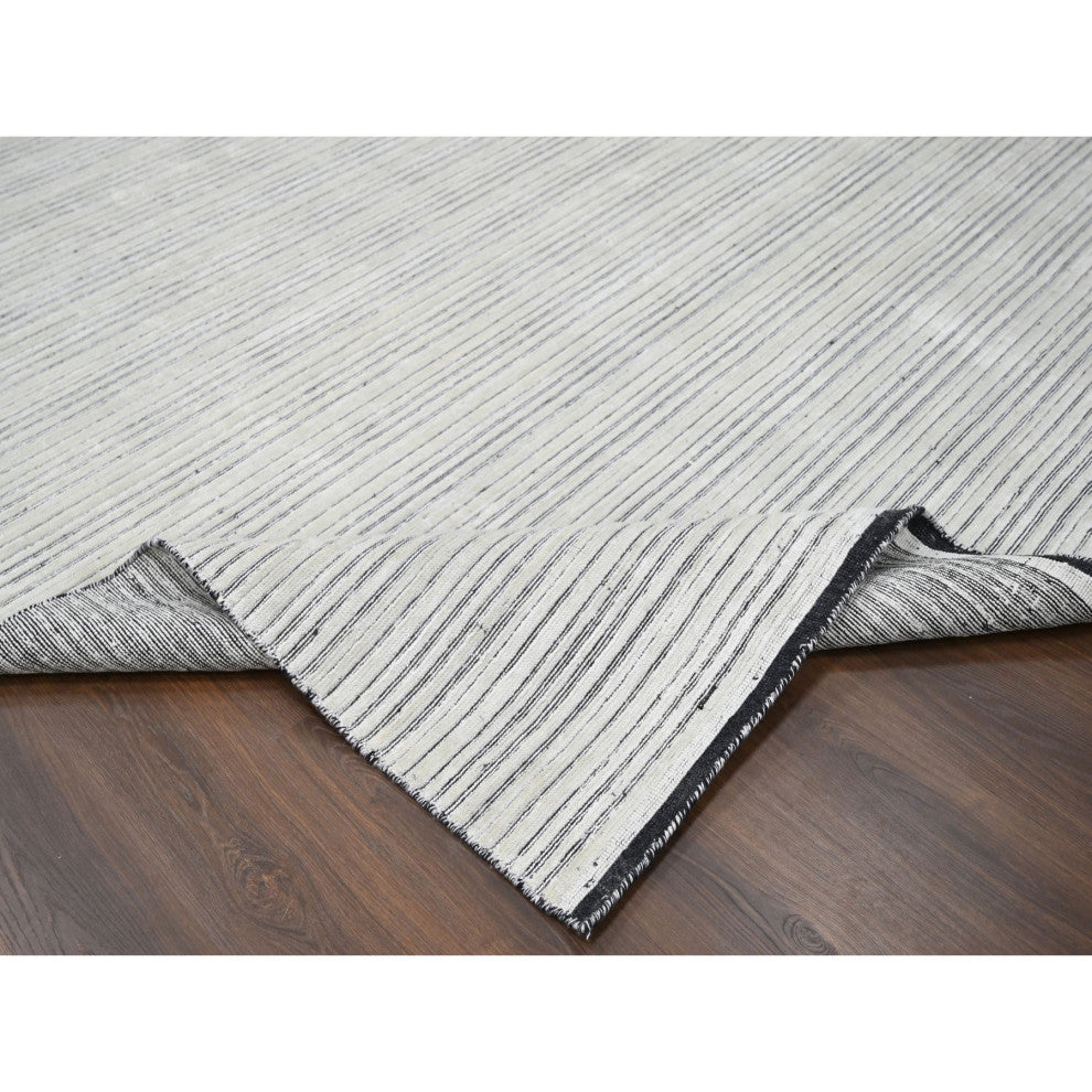Ivory and Black Wool and Silk Hand Loomed Modern Oversize Oriental Rug 12'2"x15'