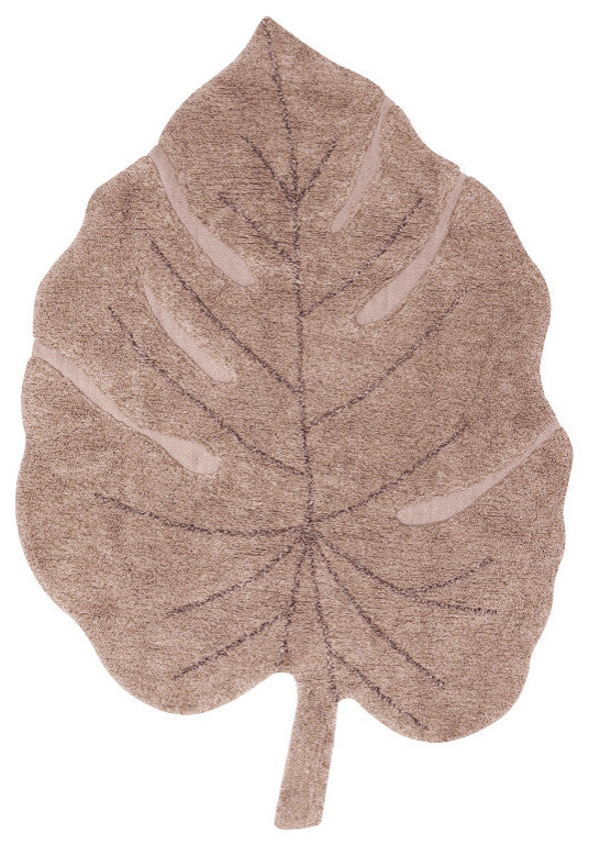 Monstera Leaf Machine Washable Kids Rug, Vintage Nude/Olive