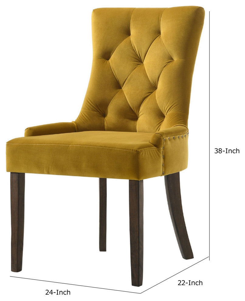 Benzara BM280322 Esme 24" Solid Wood Dining Chair Velvet Tufted Set of 2, Yellow